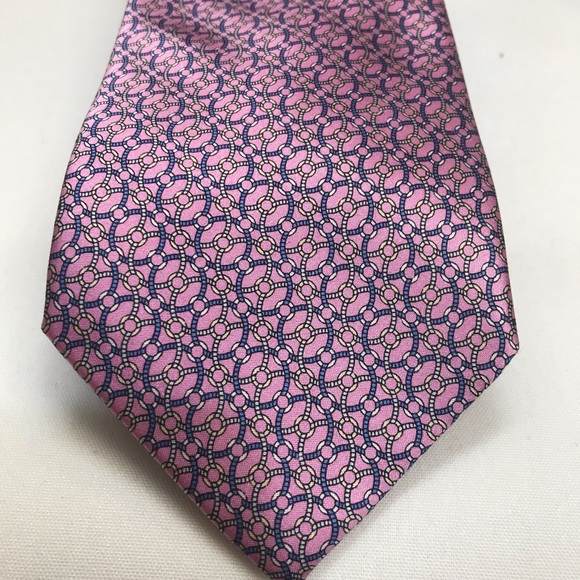 BLOOMINGDALES Mens Store Neck Tie Pink circles 100% Silk $75 - Picture 1 of 7